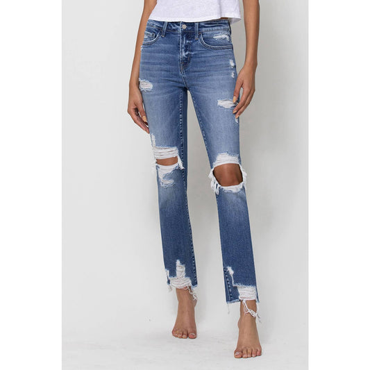 DISTRESSED MID RISE ANKLE STRAIGHT LILLY JEAN